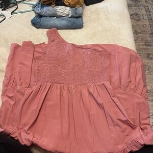 Amazon Pink Asymmetrical Puff Sleeve Dress